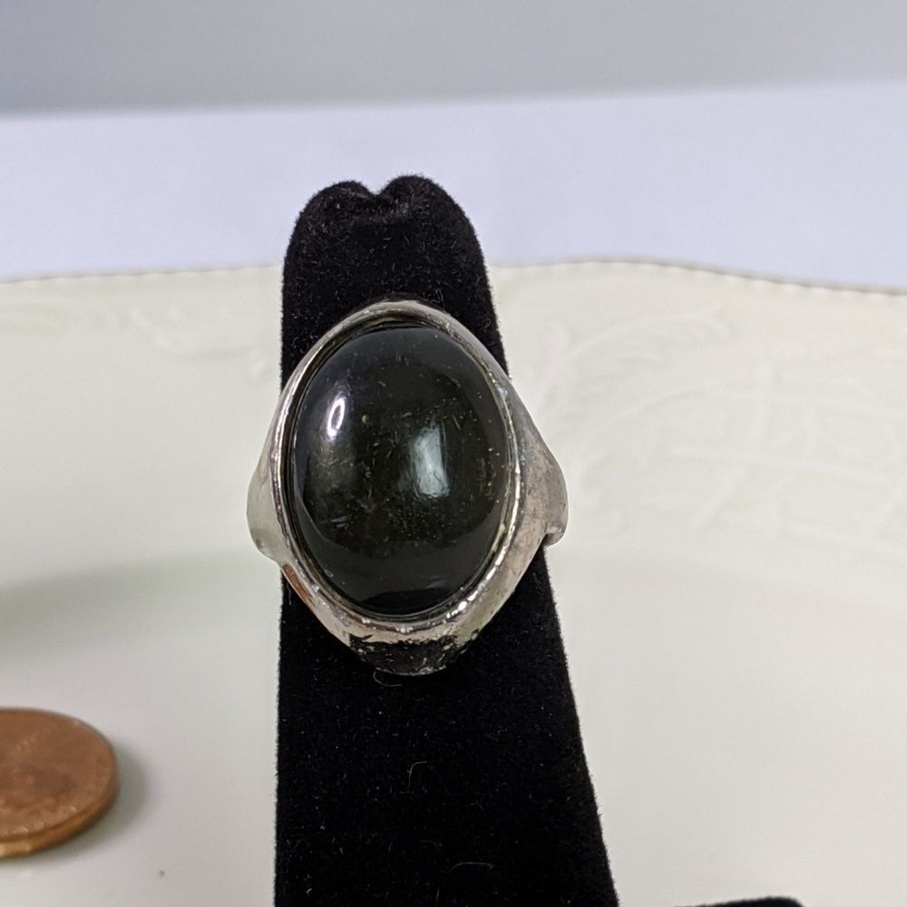 🌜3 for $25🌛Greenish Black Opaque Stone Ring